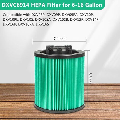 2 حزمة DXVC6914 قسط مرشح فراغ خرطوشة HEPA متوافق مع ديوالت 6-16 جالون فراغ الرطب / الجاف، مع 3 حزمة DXVA19-4101 أكياس مرشح استبدال عالية الكفاءة لشركة ديوالت in Kuwait