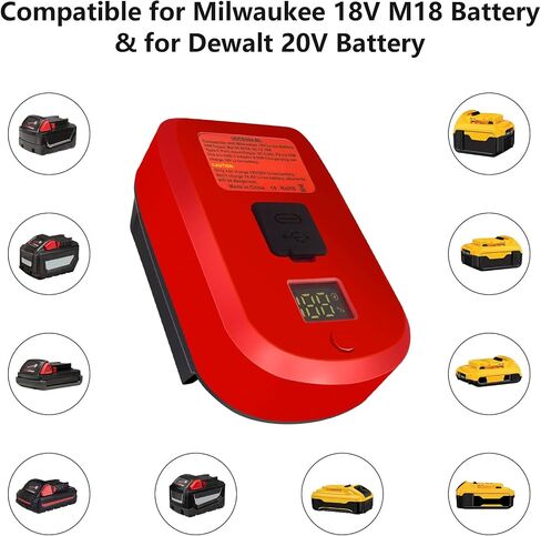 USB Power Source Adapter for Milwaukee M18 18V Battery, USB Battery Charger with 1 Type-C and 1 USB Port 65W MAX Output,with Dust Cover Portable Power Source Adapter in Saudi Arabia
