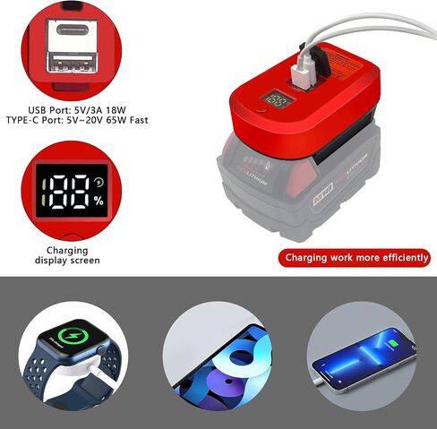 USB Power Source Adapter for Milwaukee M18 18V Battery, USB Battery Charger with 1 Type-C and 1 USB Port 65W MAX Output,with Dust Cover Portable Power Source Adapter in Saudi Arabia