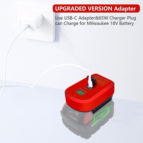 USB Power Source Adapter for Milwaukee M18 18V Battery, USB Battery Charger with 1 Type-C and 1 USB Port 65W MAX Output,with Dust Cover Portable Power Source Adapter in Saudi Arabia