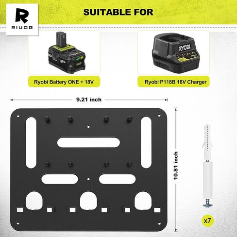 حامل بطارية Riuog لـ Ryobi، دعامة تثبيت معدنية على الحائط لبطارية Ryobi 18V وشاحن Ryobi P118B، 3 حامل بطاريات و2 حامل شاحن لغرفة الأدوات والمرآب in Kuwait
