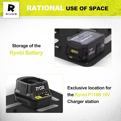 حامل بطارية Riuog لـ Ryobi، دعامة تثبيت معدنية على الحائط لبطارية Ryobi 18V وشاحن Ryobi P118B، 3 حامل بطاريات و2 حامل شاحن لغرفة الأدوات والمرآب in Kuwait