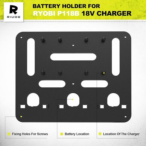 حامل بطارية Riuog لـ Ryobi، دعامة تثبيت معدنية على الحائط لبطارية Ryobi 18V وشاحن Ryobi P118B، 3 حامل بطاريات و2 حامل شاحن لغرفة الأدوات والمرآب in Kuwait