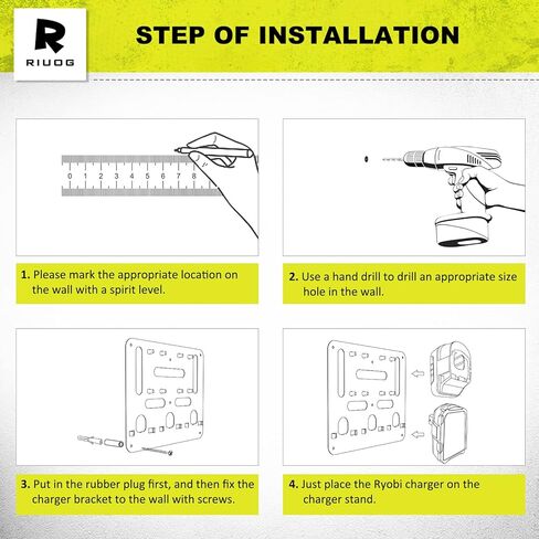 حامل بطارية Riuog لـ Ryobi، دعامة تثبيت معدنية على الحائط لبطارية Ryobi 18V وشاحن Ryobi P118B، 3 حامل بطاريات و2 حامل شاحن لغرفة الأدوات والمرآب in Kuwait