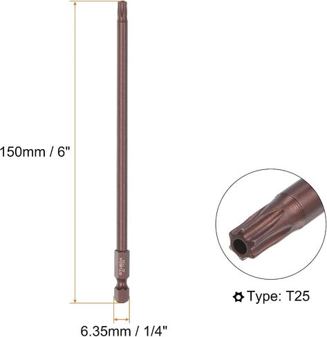 HARFINGTON 5pcs T10 Torx Bit 1/4" Hex Shank 6" Length Magnetic Security Star Screwdriver Power Tool, Red in Kuwait