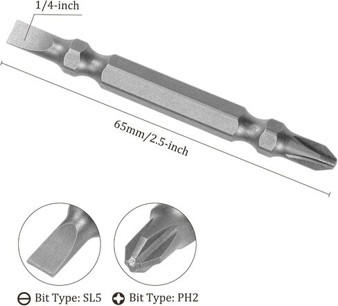 Kozelo 5pcs Double Ended Bits - [2.5 Inch x H1/4 x PH2/SL5] Magnetic Phillips & Slotted Screwdriver for Pneumatic or Power Tool Use, S2 Steel in Saudi Arabia