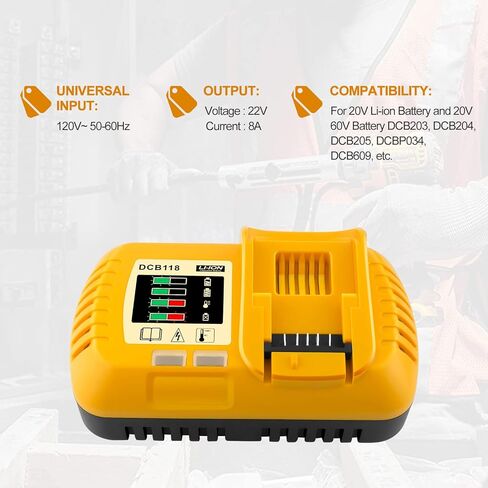 ADVNOVO 8A DCB118 Charger Rapid Replacement for Fast Charger DCB1112 DCB118 Battery Charger for 20V Battery DCB204 DCB206 20V/60V Battery DCB606 DCB609, Yellow in Kuwait