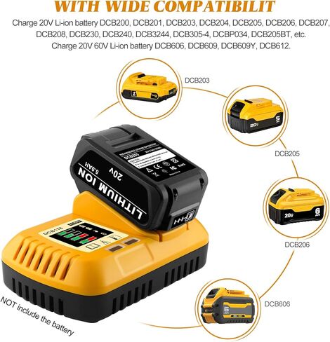 ADVNOVO 8A DCB118 Charger Rapid Replacement for Fast Charger DCB1112 DCB118 Battery Charger for 20V Battery DCB204 DCB206 20V/60V Battery DCB606 DCB609, Yellow in Kuwait