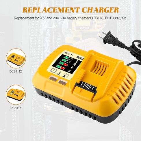 ADVNOVO 8A DCB118 Charger Rapid Replacement for Fast Charger DCB1112 DCB118 Battery Charger for 20V Battery DCB204 DCB206 20V/60V Battery DCB606 DCB609, Yellow in Kuwait