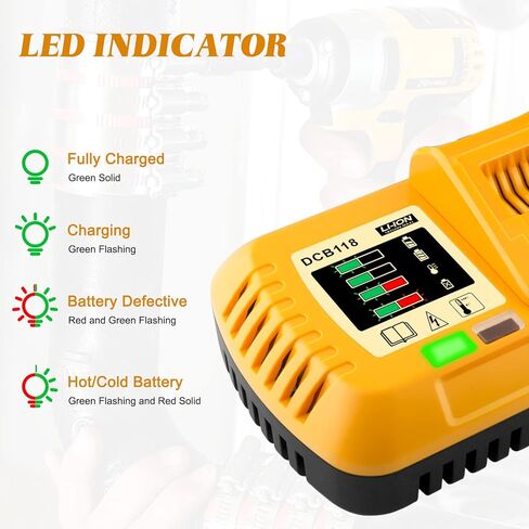 ADVNOVO 8A DCB118 Charger Rapid Replacement for Fast Charger DCB1112 DCB118 Battery Charger for 20V Battery DCB204 DCB206 20V/60V Battery DCB606 DCB609, Yellow in Kuwait