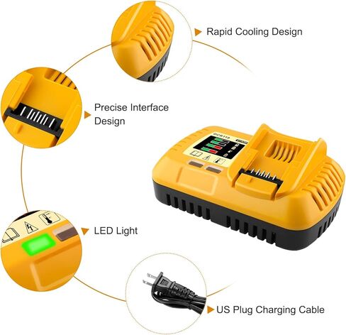 ADVNOVO 8A DCB118 Charger Rapid Replacement for Fast Charger DCB1112 DCB118 Battery Charger for 20V Battery DCB204 DCB206 20V/60V Battery DCB606 DCB609, Yellow in Kuwait
