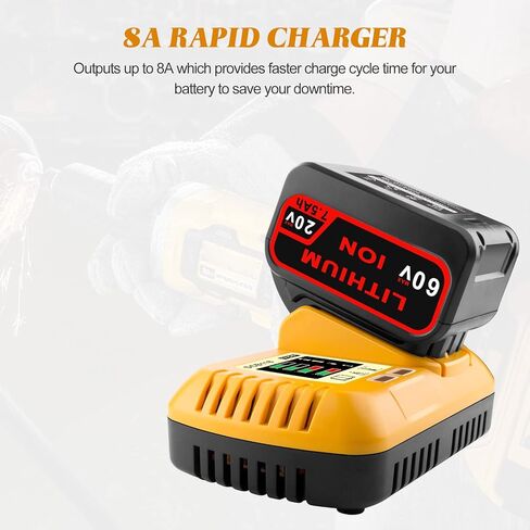 ADVNOVO 8A DCB118 Charger Rapid Replacement for Fast Charger DCB1112 DCB118 Battery Charger for 20V Battery DCB204 DCB206 20V/60V Battery DCB606 DCB609, Yellow in Kuwait