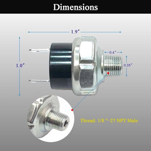 مفتاح ضغط الهواء 85-100 PSI مفتاح ضغط 1/8 "-27 NPT ذكر تيار مستمر 12 فولت 24 فولت ضاغط الهواء مفتاح ضغط قطار الهواء القرن التبديل 1/8 بوصة موضوع in Kuwait