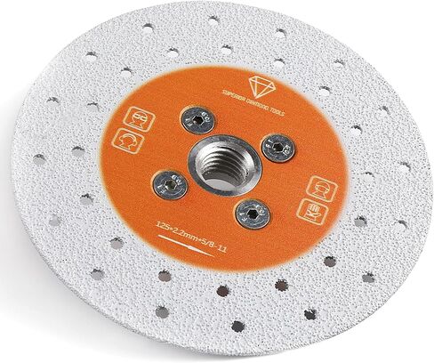 أدوات ماسية متفوقة 5 بوصة شفرة ماسية مزدوجة الجوانب عجلة قطع ماسية ملحومة بالنحاس مع محول شفرة قطع متساطح 5/8 بوصة - 11 - شفرة ماسية لطحن الزوايا للجرانيت والرخام والبورسلين والكوارتز in Kuwait