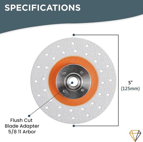أدوات ماسية متفوقة 5 بوصة شفرة ماسية مزدوجة الجوانب عجلة قطع ماسية ملحومة بالنحاس مع محول شفرة قطع متساطح 5/8 بوصة - 11 - شفرة ماسية لطحن الزوايا للجرانيت والرخام والبورسلين والكوارتز in Kuwait