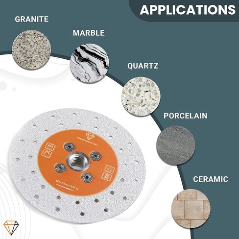 أدوات ماسية متفوقة 5 بوصة شفرة ماسية مزدوجة الجوانب عجلة قطع ماسية ملحومة بالنحاس مع محول شفرة قطع متساطح 5/8 بوصة - 11 - شفرة ماسية لطحن الزوايا للجرانيت والرخام والبورسلين والكوارتز in Kuwait