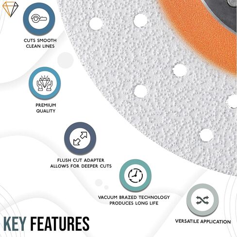 أدوات ماسية متفوقة 5 بوصة شفرة ماسية مزدوجة الجوانب عجلة قطع ماسية ملحومة بالنحاس مع محول شفرة قطع متساطح 5/8 بوصة - 11 - شفرة ماسية لطحن الزوايا للجرانيت والرخام والبورسلين والكوارتز in Kuwait