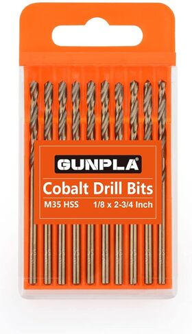 Gunpla 10 قطع من رؤوس مثقاب الكوبالت 1/8 بوصة، M35 HSS امبراطوري مستقيم عرقوب Jobber مجموعة لقم مثقاب مع حافظة بلاستيكية لتخزين الفولاذ المقاوم للصدأ الصلب والألومنيوم والبلاط والخشب والبلاستيك والحديد الزهر in Kuwait