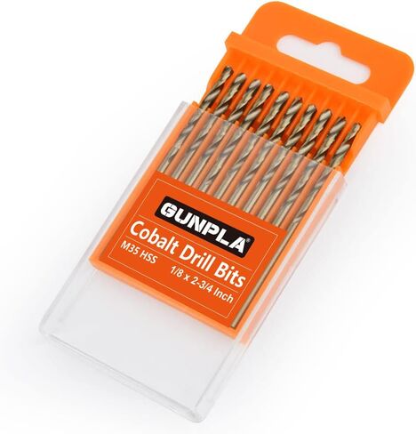 Gunpla 10 قطع من رؤوس مثقاب الكوبالت 1/8 بوصة، M35 HSS امبراطوري مستقيم عرقوب Jobber مجموعة لقم مثقاب مع حافظة بلاستيكية لتخزين الفولاذ المقاوم للصدأ الصلب والألومنيوم والبلاط والخشب والبلاستيك والحديد الزهر in Kuwait