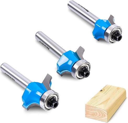 Newdeli 3Pcs Roundover Router Bit Set 1/4 Inch Shank, Carbide Round Over Router Bits for Edging Forming, Including 1/8", 3/16", 1/4" Radius Rounding Router Bits in Saudi Arabia
