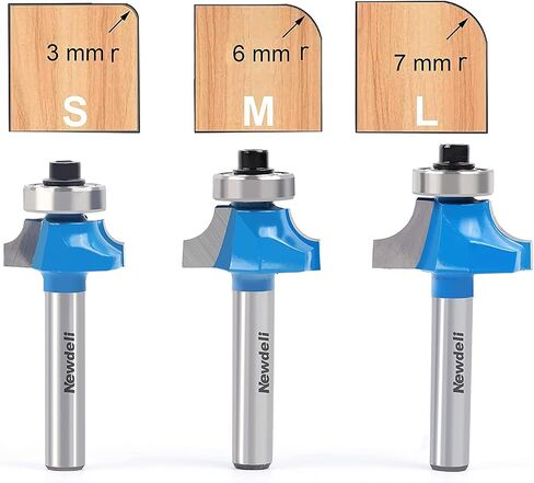 Newdeli 3Pcs Roundover Router Bit Set 1/4 Inch Shank, Carbide Round Over Router Bits for Edging Forming, Including 1/8", 3/16", 1/4" Radius Rounding Router Bits in Saudi Arabia