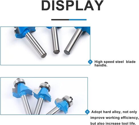 Newdeli 3Pcs Roundover Router Bit Set 1/4 Inch Shank, Carbide Round Over Router Bits for Edging Forming, Including 1/8", 3/16", 1/4" Radius Rounding Router Bits in Saudi Arabia
