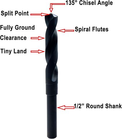 لقم ثقب MAXTOOL مقاس 11/16 بوصة فضية وديمينغ HSS M2 S & D لقم ثقب Prentice Twist مثقاب أكسيد أسود 1/2 بوصة ساق مخفض 6 بوصة OAL؛ SD02B00R044 in Kuwait