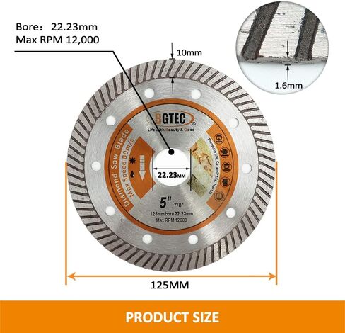 5 Inch Circular Saw Blade,BGTEC Saw for Tile Cutting, Super Thin Turbo Diamond Blade for Cutting Porcelain Tile Ceramic Granite Marble Hard Material,Dia 125mm, 1Pcs in Saudi Arabia