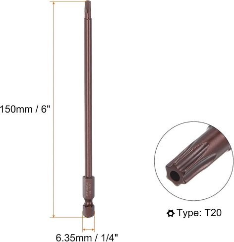 HARFINGTON 2pcs T27 Torx Bit 1/4" Hex Shank 6" Length Magnetic Security Star Screwdriver Power Tool, Red in Saudi Arabia