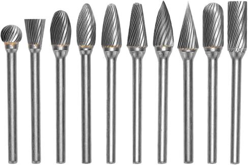 Yakamoz Set of 10pcs 1/8 Inch (3mm) Shank Single Cut Tungsten Steel Solid Carbide Rotary Burrs Set for Woodworking Drilling Carving Engraving Tools in Saudi Arabia