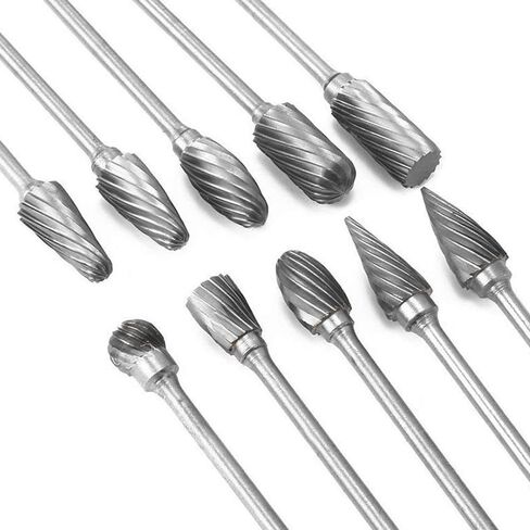 Yakamoz Set of 10pcs 1/8 Inch (3mm) Shank Single Cut Tungsten Steel Solid Carbide Rotary Burrs Set for Woodworking Drilling Carving Engraving Tools in Saudi Arabia