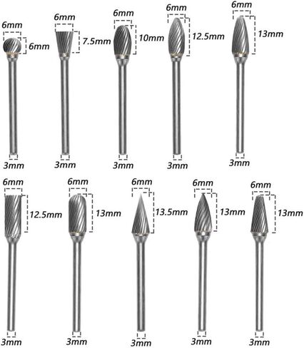 Yakamoz Set of 10pcs 1/8 Inch (3mm) Shank Single Cut Tungsten Steel Solid Carbide Rotary Burrs Set for Woodworking Drilling Carving Engraving Tools in Saudi Arabia