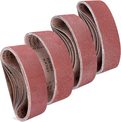 Navaris 25 pcs Sanding Belt Pack - Assorted Sanding Belts P40, 60, 80, 100 Grit Sandpaper for Wood Rubber Leather Stone Glass Metal - 3" x 18" in Saudi Arabia