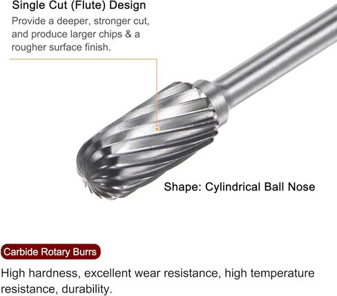 HARFINGTON 10pcs Carbide Rotary Burrs 1/8" (3mm) Shank 1/4" (6mm) Head Single Cut Cylindrical Ball Nose C Shape Die Grinder Bits Rasp Files for Hard Metal Wood Stone Polishing Engraving in Saudi Arabia