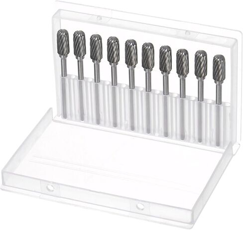 HARFINGTON 10pcs Carbide Rotary Burrs 1/8" (3mm) Shank 1/4" (6mm) Head Single Cut Cylindrical Ball Nose C Shape Die Grinder Bits Rasp Files for Hard Metal Wood Stone Polishing Engraving in Saudi Arabia