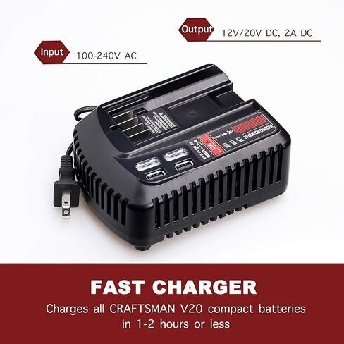 Lilocaja Replacement for Craftsman 20V Battery Charger CMCB104, Compatible with Craftsman 20V V20 Max Lithium-Ion Battery CMCB202 CMCB204 CMCB209 CMCB206 in Kuwait
