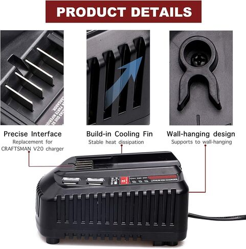 Lilocaja Replacement for Craftsman 20V Battery Charger CMCB104, Compatible with Craftsman 20V V20 Max Lithium-Ion Battery CMCB202 CMCB204 CMCB209 CMCB206 in Kuwait