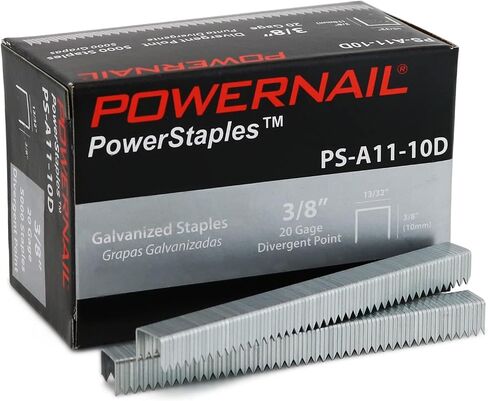 Powernail PSA1110D 20 Gauge 13/32 Inch Crown 3/8 Inch Length Divergent Point Collated Galvanized Staples, A11 / T50 Series (Box of 5000) in Kuwait