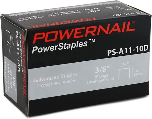 Powernail PSA1110D 20 Gauge 13/32 Inch Crown 3/8 Inch Length Divergent Point Collated Galvanized Staples, A11 / T50 Series (Box of 5000) in Kuwait