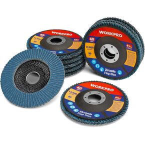 WORKPRO 20-Pack Flap Discs, 4-1/2-inch, Arbor Size 7/8-inch, T29 Zirconia Abrasive Grinding Wheel and Flap Sanding Disc, Includes 40/60/80/120 Grits