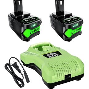 POWTREE 18V 6.5Ah P108 بطارية ليثيوم أيون بديلة لبطارية Ryobi 18V ONE+ P108 P102 P103 P104 P105 P107 P109 P122 بطارية أدوات الطاقة اللاسلكية مع مؤشر LED 2 حزمة + مبدل in Kuwait