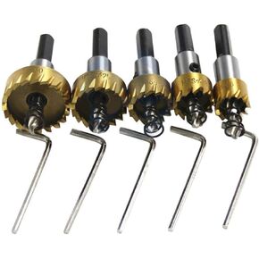 5 Pack High Speed Steel HSS Drill Bit Hole Saw Set Stainless Steel Metal Alloy Kit 16mm/18.5mm/20mm/25mm/30mm- Pack of 5 (Golden)