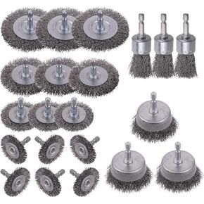 WENORA 21 Pcs Wire Brush for Drill Set, Wire Cup Brush for Drill, Wire Wheel for Drill 1/4 Inch Hex Shank, Coarse Carbon Steel Crimped Wire Wheel,Wire Brush Drill Attachment for Cleaning Rust in Kuwait