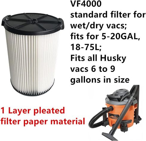 فلتر Yamoutai VF4000 القياسي يناسب مكنسة كهربائية رطبة/جافة Ridgide Vacs سعة 5 جالون وفلتر بديل للمكنسة الكهربائية الأكبر VF4000 (أبيض)- عبوتان in Kuwait