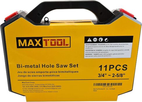 MaxTool 11PC Plumber Hole Saw Kit HSS M3 Bi-Metal Holesaw Kit 44mm Deep Cut Metal Hole Saw Kit Bimetal; BMS03W44P11 in Saudi Arabia