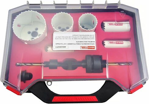 MaxTool 11PC Plumber Hole Saw Kit HSS M3 Bi-Metal Holesaw Kit 44mm Deep Cut Metal Hole Saw Kit Bimetal; BMS03W44P11 in Saudi Arabia