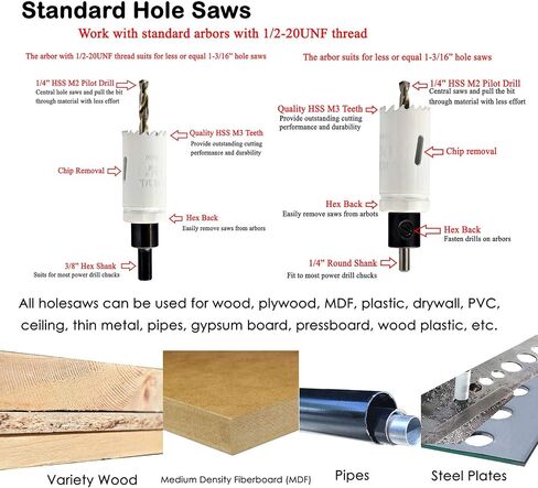 MaxTool 11PC Plumber Hole Saw Kit HSS M3 Bi-Metal Holesaw Kit 44mm Deep Cut Metal Hole Saw Kit Bimetal; BMS03W44P11 in Saudi Arabia
