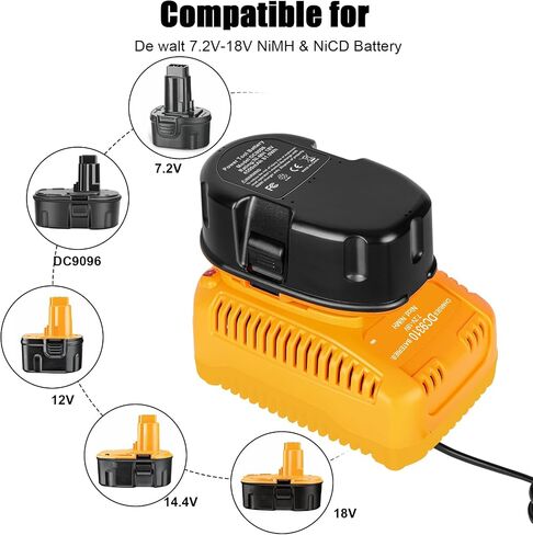 JYJZPB DC9310 استبدال شاحن البطارية السريع لـ De Walt 7.2V 9.6V 12V 14.4V 18V XRP NI-CD/NI-MH بطارية DC9096 DC9098 DC9099 DC9091 DE9098 DW9095 DW9096 DW9098 DW9099 شاحن بطارية 7.2-18 فولت in Saudi Arabia