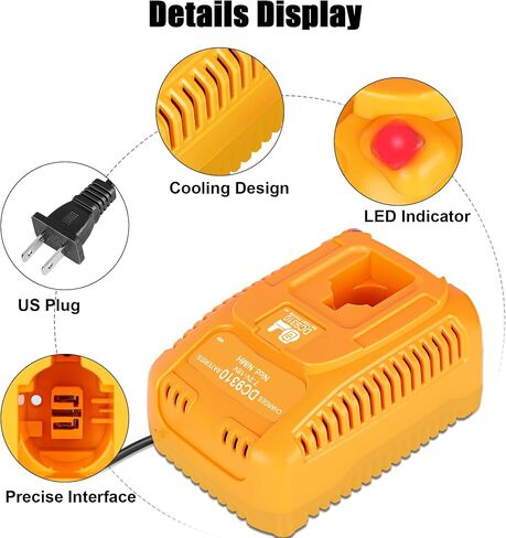 JYJZPB DC9310 استبدال شاحن البطارية السريع لـ De Walt 7.2V 9.6V 12V 14.4V 18V XRP NI-CD/NI-MH بطارية DC9096 DC9098 DC9099 DC9091 DE9098 DW9095 DW9096 DW9098 DW9099 شاحن بطارية 7.2-18 فولت in Saudi Arabia