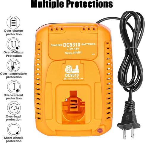 JYJZPB DC9310 استبدال شاحن البطارية السريع لـ De Walt 7.2V 9.6V 12V 14.4V 18V XRP NI-CD/NI-MH بطارية DC9096 DC9098 DC9099 DC9091 DE9098 DW9095 DW9096 DW9098 DW9099 شاحن بطارية 7.2-18 فولت in Saudi Arabia